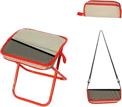 Opvouwbare Vouwkruk met Rugzak – Lichtgewicht Camping Krukje & Draagbare Outdoor Stoel voor Vissen, Camping, Reizen en Wachten - Rood