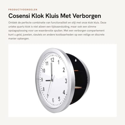 Dailygoods - Klok Kluis Met Verborgen Compartement - Veilig en Discreet - Ideaal voor Juwelen en Geld - Perfect voor Thuisgebruik - Ruimtebesparend On...