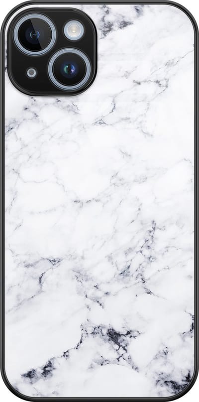 Hoesje geschikt voor iPhone 14 - Marmer grijs - Luxe Glazen Hardcase - Marmer - Grijs - Leuke Telefoonhoesjes