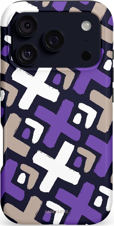 Casetastic hoesje geschikt voor Apple iPhone 17 Pro - MagSafe - Dubbellaagse bescherming - Fresh Paars Witte X's - Fashion Case - Donkerblauw Zilver Lavendel Wit