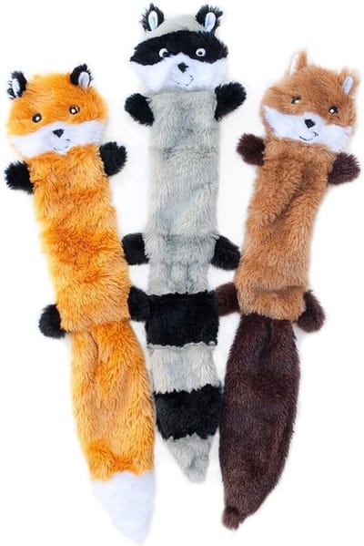 Oneay Hondenspeelgoed zonder vulling set – 3 stuks pluche piepspeeltjes (vos, wasbeer, eekhoorn) – 46 cm
