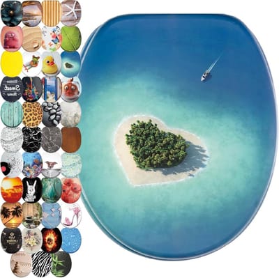 Toiletzitting Hout - WC Bril - Badkamer Decoratie - Automatisch Sluitend - Universeel Geschikt - Dream Island Motief