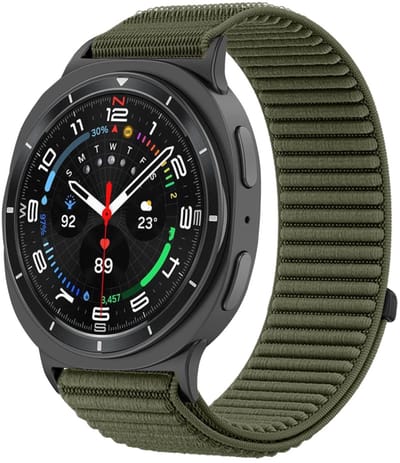 Nylon bandje - geschikt voor Samsung Galaxy Watch 8 (40mm) / Galaxy Watch 8 (44mm) / Galaxy Watch 8 Classic - ribbel met klittenbandsluiting - army groen