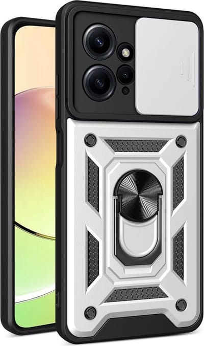 MobyDefend Hoesje - Geschikt voor Xiaomi Redmi Note 12 4G - Pantsercase Met Draaibare Ring - Zilvergrijs