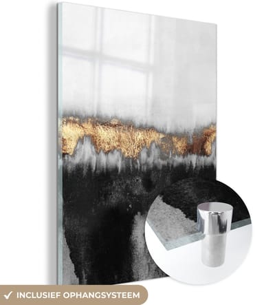 MuchoWow® Glasschilderij 30x40 cm - Schilderij acrylglas - Gold - Chic - Abstract - Foto op glas - Schilderijen