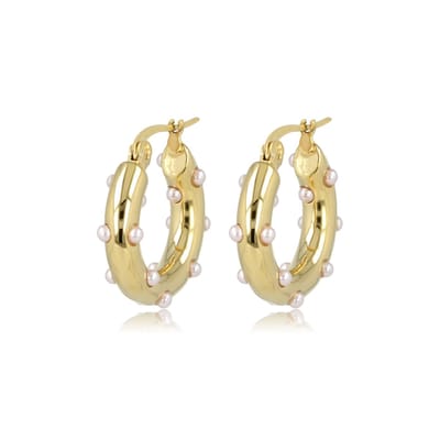 My Bendel - Oorring Goudkleurig met Roze Parels - Roze Parel Goudkleurige Oorring Elegantie - met Luxe Cadeauverpakking | Sieraden Voor Dames