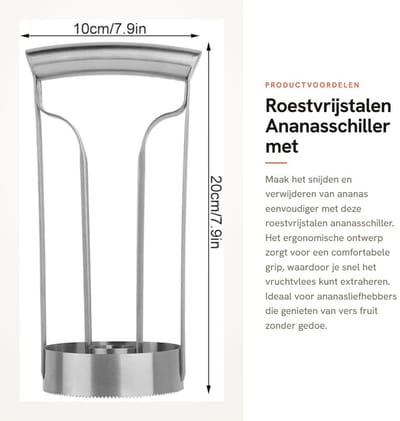 Dailygoods- Ananasschiller Roestvrij Staal - Ergonomische Handgreep - Antislip - Snelle Kernverwijdering - Keukengereedschap - Afmetingen 20 x 10 x 8 cm - Fruit Snijder