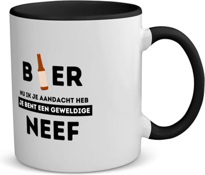 Akyol - bier, nu ik je aandacht heb je bent een geweldige neef koffiemok - theemok - zwart - Neef - de beste neef - verjaardagscadeau - verjaardag - cadeau - cadeautje voor neef - neef artikelen - kado - geschenk - gift - 350 ML inhoud