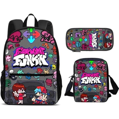 Friday Night Funkin Rugzak Pennenbakje Schoudertas 3 stuks Set Veelzijdig Grote Capaciteit Jongen en Meisje School Verjaardag Beste Cadeau