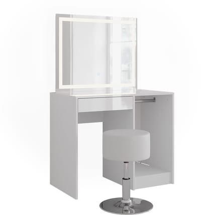 Vicco Sherry Kaptafel set met kruk – 89.8 cm met LED-spiegel en kruk Wit/wit hoogglans