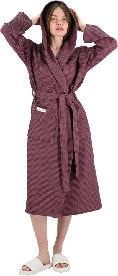 L&G - Unisex Sauna Badjas - 100% Katoen Badjas - S - Paars - Katoen wafel - Wafel Badjas dames - badjas met capuchon dames - Badjas dames en heren - S