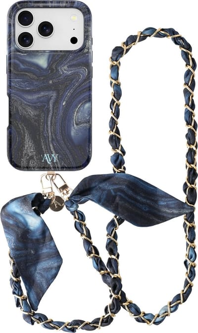 AVY Hoesje Met Telefoonkoord | Geschikt voor Apple iPhone 17 Pro Max | Compatibel met MagSafe & Qi2 | Hard Shell Back Cover | Stijlvol Bijpassend Koord Crossbody (120CM) | Obscura Blue