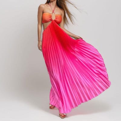 Lente Nieuwe Dameskleding, Sexy Kleurovergang Lange Rok, Elegante Halterjurk met Holle Hals L