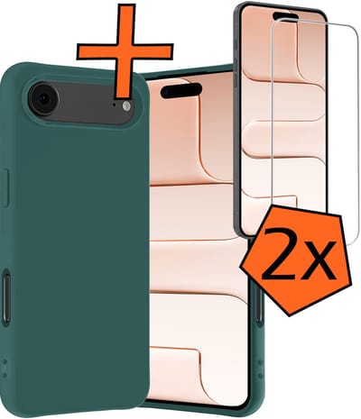 Hoes - Met 2x Screenprotector - Geschikt voor Apple iPhone Air - Sterk & Shockproof - Back Cover - Siliconen Case - Telefoon Hoes - Donkergroen