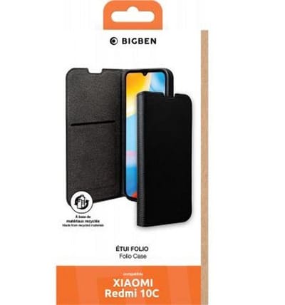 Bigben Connected, Hoesje geschikt voor Xiaomi Redmi 10C - Folio Wallet met Kaarthouder & Videostandaard, Zwart