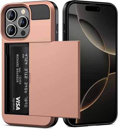 Hoesje Geschikt voor iPhone 16 Pro Max Hoesje Rose Goud - shockproof Backcover met pasjeshouder - Ruimte voor 2 pasjes