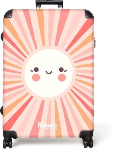 NoBoringSuitcases.com® - Koffer groot - Reiskoffer lichtgewicht - Zon met stralen in diverse roze kleuren tekening - Rolkoffer met 4 wielen - Grote trolley XL - 98 liter bagage