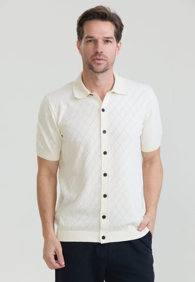 Felix Hardy Overhemd Knit - Basic Shirt - 100% Katoen - Korte Mouw Heren Ecru - 2Xl