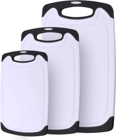 Buxibo 3-delige Kunststof Snijplanken Set met Anti-slip Handvaten -  Snijplankenset Vaatwasserbestendig - Zwart/Wit