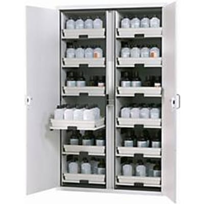 zuren- en logenkast asecos SL-CLASSIC, scharnierende deuren, front in lichtgrijs, B 1197 x D 603 x H 1965 mm