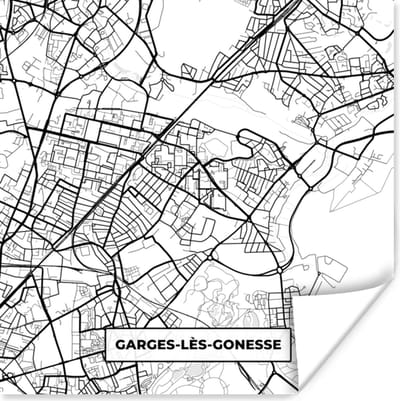 Poster Stadskaart - Plattegrond - Garges-lès-Gonesse - Kaart - Frankrijk - Zwart wit - 100x100 cm XXL