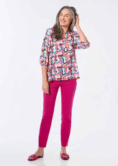 Blouse in tuniekstijl - wit / gedess. - Gr. 38 van Goldner Fashion