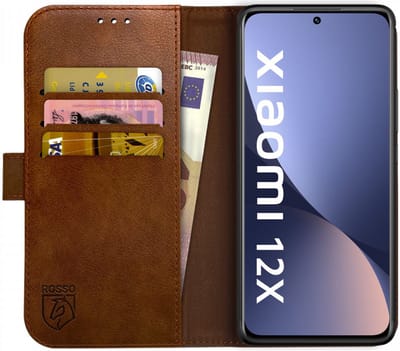 Rosso Element Book Case Wallet Hoesje Geschikt voor Xiaomi 12 / 12X | Portemonnee | 3 Pasjes | Magneetsluiting | Stand Functie | Bruin