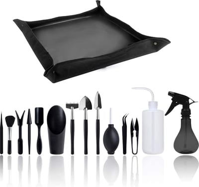 Mini Tuingereedschap Set - Vetplanten Verzorging - 15 Stuks - Zwart