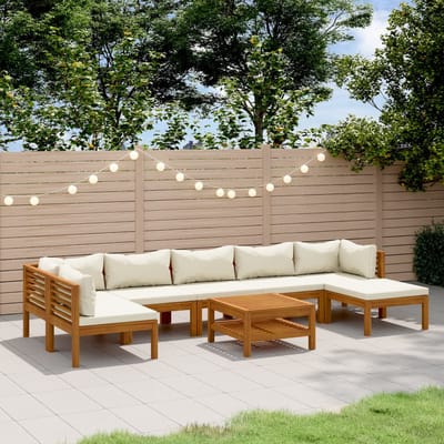 vidaXL - 8-delige - Loungeset - met - crèmekleurige - kussens - massief - acaciahout