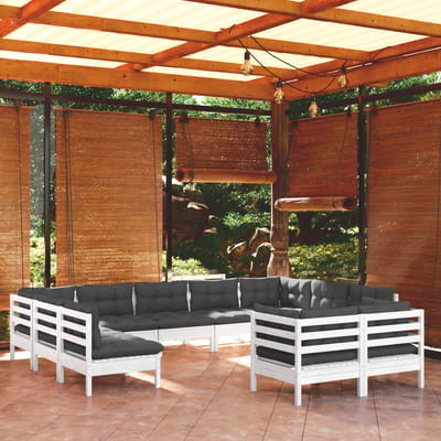 vidaXL - 11-delige - Loungeset - met - kussens - massief - grenenhout - wit
