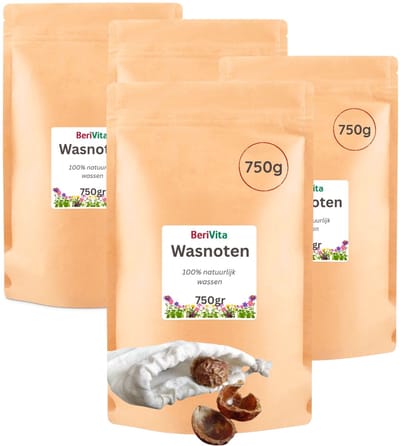 Wasnoten 3kg met 4 Waszakjes - Zeepnoten - Natuurlijk Wassen - 4x750gr