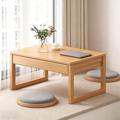 Bamboe Koffietafel - Lage Vloer Desk - Zitruimte Creëren - Met Opbergruimte - 60x40x30cm - Natuurlijk Bamboe