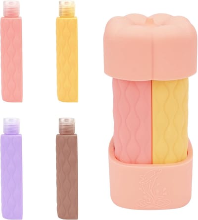 reisflesjes - 4-in-1 reisfles - Voor toiletartikelen - Siliconen reiscontainer - Lekvrij en herbruikbaar - Bad- en lichaamscontainer - Voor shampoo, conditioner, toner, douchegel - Knijpfles (vier dispensers - 6,5*6,5*14 cm)