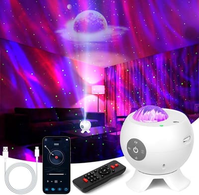 Sterrenprojector met 18 Aurora Borealis modi - 8 witte ruis geluiden - afstandsbediening en Bluetooth - ShopVlot