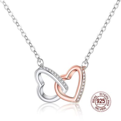 Zilveren Sieraden Geëxplodeerde Grensoverschrijdende Liefde Dubbel Hart Dubbele Kleur Ring Ketting Europese en Amerikaanse Mode Eenvoudige Kragen white
