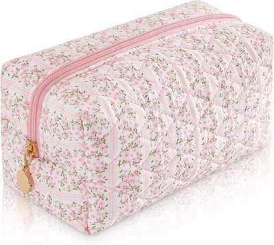 Make-up-tas voor reizen - Kleine cosmetictas voor dames - Gewatteerde katoenen make-uptas - Handtasaccessoire voor school en werk - Praktisch noodzakelijk voor dagelijks gebruik