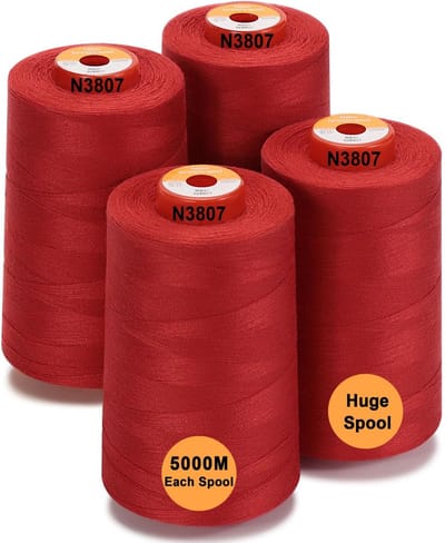 Naaigaren Polyester Cones - Naaimachine Garen - Kleding Maken - Extra Grote Cones - 4 x 5000m - Rood