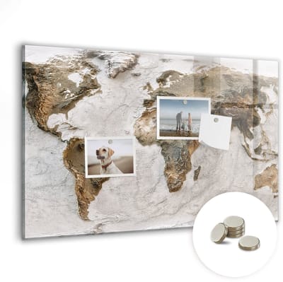 Coloray Glazen Magneetbord - Magnetisch Bord Oude wereldkaart - 60x40 cm - Bruin Magneetbord - Magnetic Board - Magneetbord Design