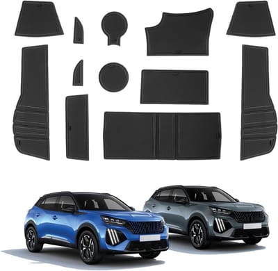 Non-slip rubbermatten voor Peugeot 2008/e-2008 P24 (2020-2025) - Bescherming, schokabsorptie en perfecte pasvorm voor console en bekerhouder