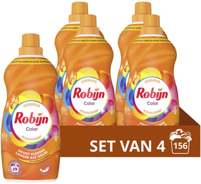 Robijn - Klein & Krachtig Wasmiddel Color 39 Wasbeurten - 4 x 1,19 liter - Voordeelverpakking