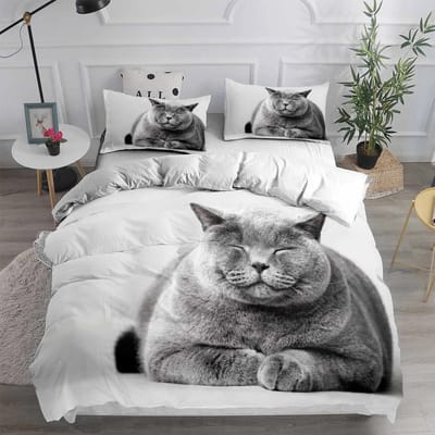 Cartoon Huisdier Kat Beddengoed Set Volwassenen Kinderen Winter Dekbedovertrek Sets Kinderen, eenpersoons Tweepersoons Volledig Queen King Slaapkamer Set Thuis Housse De Couette EU single(135x200cm)