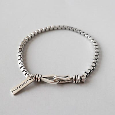 925 Sterling Zilver Dubbele Haak Doosketting Armband Mode Punk Stijl Letter Koppel Armband Voor Vrouwen Mannen Sieraden S-B319 gray