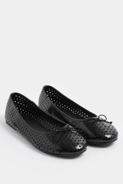 Yours Zwarte Faux Leren Cutout Balletpumps In Wijdte Esize 37EEE