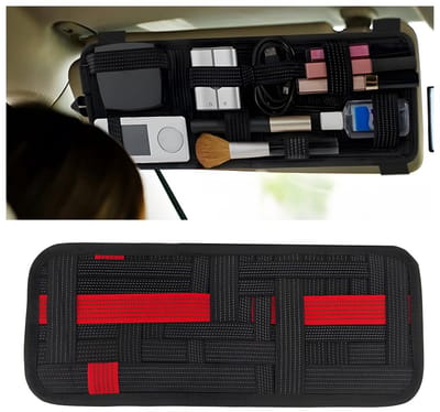 Dailygoods- Multi-Organizer voor Autozonneklep - Antislip Rubber - Opbergtas - Universeel - 34,5 x 13,5 cm - Zwart/Rood