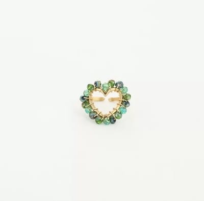 Michelle Bijou, ring, goud, kralen, Green, hart, stainless steel