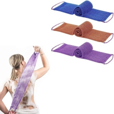 Daity 3 stuks - Badhanddoek - Lange Afrikaanse exfoli rende gaashanddoek - Gaasbadspons - Lichaamsrugscrubber - Verwijdert vuil - Flexibel - Paars, blauw, koffie - 14x75 cm - Geschikt om mee te baden