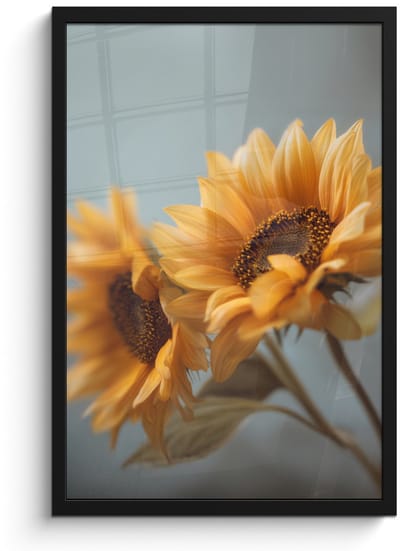 Poster in lijst - Fotolijst 40x60 cm - Posters - Zonnebloemen - Geel - Wazig - Posterlijst zwart - Decoratie - Wanddecoratie woonkamer - Muurdecoratie slaapkamer