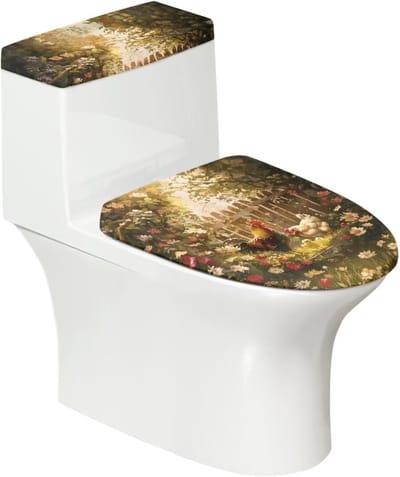 Toiletdeksel Set - Badkamer Decoratie - Bescherming Toilet - Elastische Pasvorm - Universeel - Haan Bloemenprint