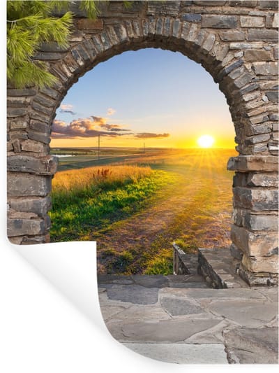 Muurstickers - Sticker Folie - Platteland - Zon - Doorkijk - Landschap - 30x40 cm - Plakfolie - Muurstickers Kinderkamer - Zelfklevend Behang - Zelfklevend behangpapier - Stickerfolie