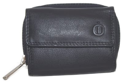 Oi klein zwart leren rits portemonneetje uniseks / 3-luik herenbeursje of damesbeursje met rits / Trifold portemonnee zeer compact / Anti skim / zwart leer / 410